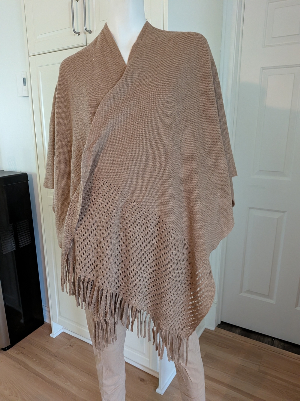 A.P.C. Taupe Fringe Knit Poncho